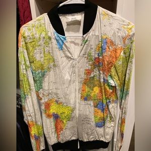 Vintage World Map Bio2 Paper Ty-Breakers Jacket 90s 1990s Kurt Cobain Grunge